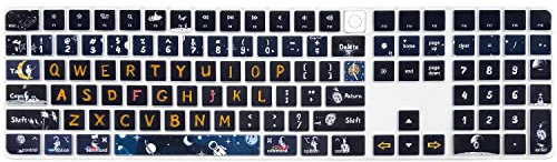 WSLUCKO Tastatur-Abdeckung für Apple iMac Magic Keyboard (Modell: A2520) mit Ziffernblock und Touch-ID, niedlicher Druck, Silikon-Tastaturschutz, Space Man