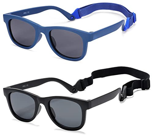 COASION Kinder Sonnenbrille Polarisierte Uv Schutz Gummi Sonnenbrille Baby Alter 1-3 (C7* Mattschwarz/Grau + Dunkelblau/Grau - 2er Pack)