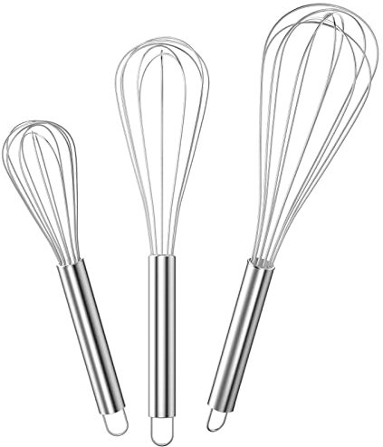Gvolatee Batidor Manual de Huevos Profesional Acero Inoxidable, Varillas Cocina de 3 Piezas Incluye 21cm, 26cm, 29cm,Barillas Batir Manual para Mezclar, Revolver la Masa, Espumar, Huevos, Batir