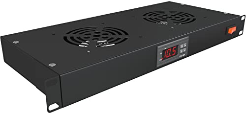 Ventilador de montaje en rack – Sistema de refrigeración de servidor de 2 ventiladores – Panel de gabinete de montaje en rack de 1U de 19 pulgadas, control de temperatura ajustable (pantalla de