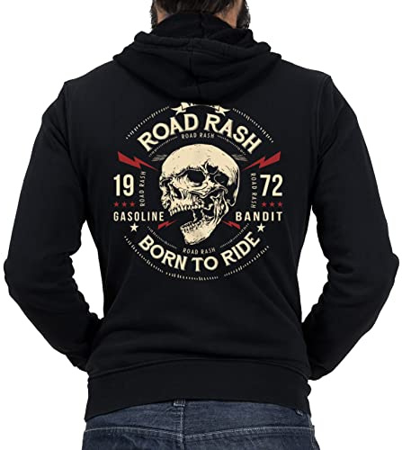 Gasoline Bandit Rockabilly Biker Racer Kapuzen-Jacke Zip-Hoodie für Motorradfahrer