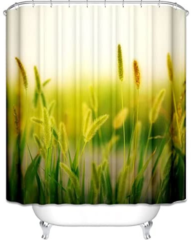 EHOMERY Duschvorhang Japanisch Duschrollo Ersatzteile Grünes Borstengras Polyester Rostfreie Ösen Und 12 Hakenringe, 120X180Cm