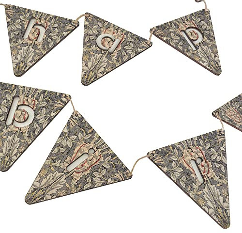 stika.co Benutzerdefinierte Happy Birthday Holz-Wimpelkette, lustiger Druck, Party-Dekor, William Morris Druck, lustige Tier-Wimpelkette, langlebige Heimdekoration (WM Honey)