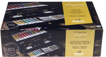 Rembrandt Professionelles Ölfarben Set im Holzkasten Luxury | 22 Farben + Pinsel & Zubehör