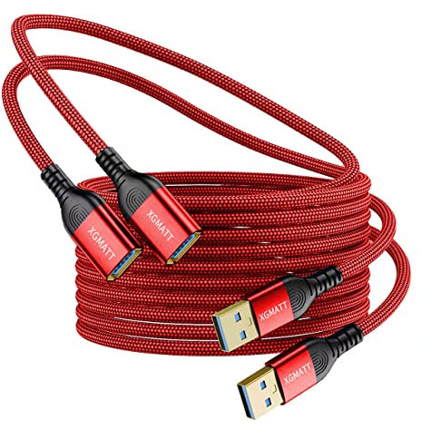 XGMATT USB 3.0 Verlängerung Kabel 2M-2 Stück,Typ A Stecker auf Buchse, USB 3.0 Verlängerungskabel, hohe Datenübertragung, kompatibel mit Webcam, Flash-Laufwerk, Festplatte, USB-Tastatur, Drucker, rot