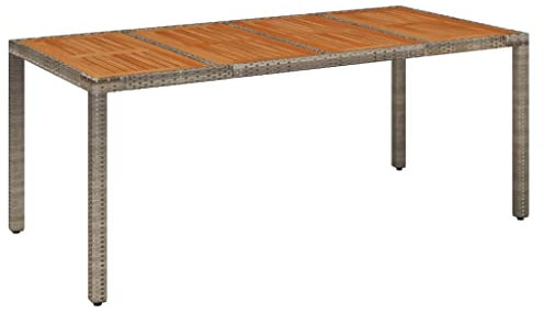 vidaXL Gartentisch mit Holzplatte Terrassentisch Tisch Esstisch Balkontisch Partytisch Gartenmöbel Garten Grau 190x90x75cm Poly Rattan