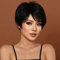 Creamily Perruque Coupe Pixie pour Femmes Noires Perruques de Cheveux Humains Courtes pour Femmes Noires Usage Quotidien Perruque Coupe Courte avec Frange Noir Naturel