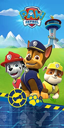 Paw Patrol Kinder Badetuch Boy's Blau 60 x 120cm 100% Baumwolle Velours-Qualität Chase Marshall Everest Skye Ryder Rocky Zuma Strandtuch Strandlaken Handtuch Duschtuch Badelaken Saunatuch z. Poncho
