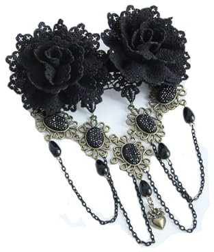 Prosy Halloween Quaste Schwarze Blume Gothic Perlen Kopfbedeckung Top Maskerade Kopfschmuck Haarclip Haarschmuck für Frauen und Mädchen
