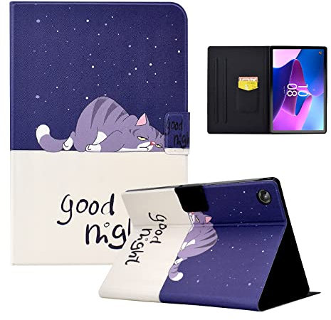 CXTcase Custodia per Lenovo Tab M10 (3rd Gen) 10.1 2022,PU Intelligente Tablet Cover Lenovo Tab M10 3rd Gen 10.1 2022,Tablet Custodia con Slot per Schede,Gatto Pigro