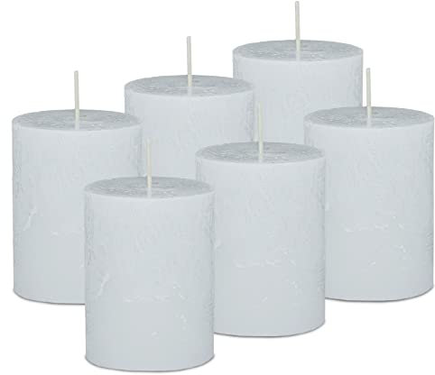 DecoLite: 6 x Rustik Stumpenkerzen 80/60 mm Safe Candle Selbstverlöschend. Brenndauer ca. 25 Stunden - 100% made in Germany von Wenzel Kerzen - RAL Zertifiziert (weiss)
