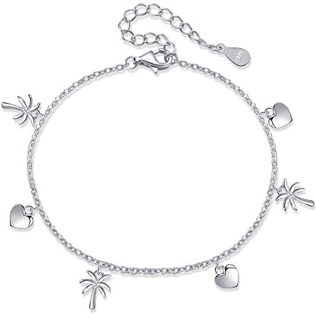 HUKKUN Knöchel Armbänder für Frauen Sterling Silber Palm Tree Charm Sunmmer Strand Fußkettchen für Frauen