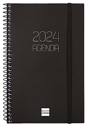 Finocam – Agenda Espiral Opaco 2024 Semanal Horizontal Enero 2024 – Diciembre 2024 (12 meses) negro francés