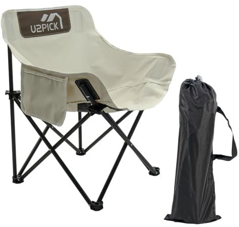 U2PICK Chaises pliantes Moon - Portable et confortable - Supporte jusqu'à 160 kg - Avec sac de transport - Chaise d'extérieur légère et pliable avec porte-gobelet - Crème