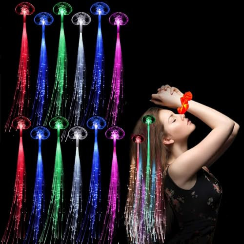 LED Haarschmuck,12 stück LED Blinkendes Haargeflecht,Leuchtender Haarschmuck,Leuchtende Haargummis,Led Leuchtende Haarspangen für Hochzeit,Halloween,Weihnachten Party, Mehrfarbig