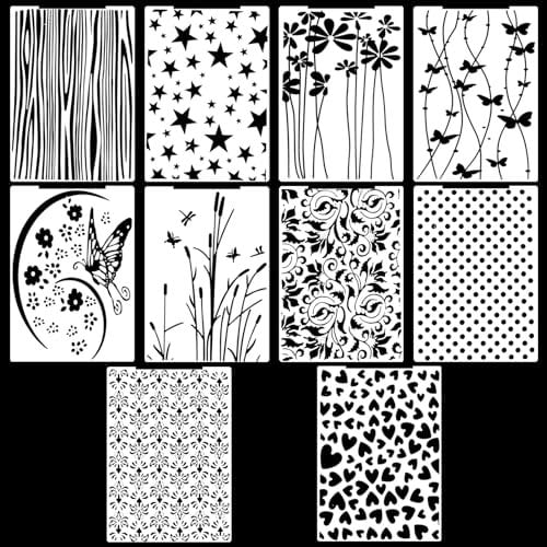 Sixfolo 10 Stück Prägeschablonen Kunststoff Prägefolder 14.8x10.5cm Transparent Prägefolder Prägeschablone für Stanzmaschine Waschbar Embossing Folder für Sammelalben,Fotoalben,Papierkarten