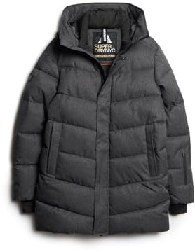 Superdry Herren Wattierter City Mantel mit Chevron-Design Grau Fischgrätenmuster S