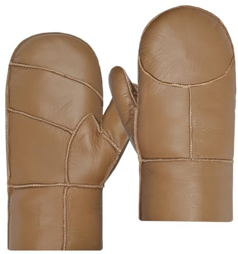 Harssidanzar Herren Fäustlinge,Winter Warme Echtleder Schaffell Shearling Pelz Gefütterte Fäustlinge Handschuhe KM055EU,Kaffee,Größe L