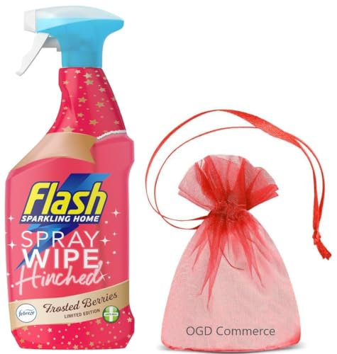 Flash Sparkling Home, Spray&Wipe&Done Antibacterial Multi-Surface Cleaner Spray, 800ml, Frosted Berries Scent + for You: Organza Small Bag