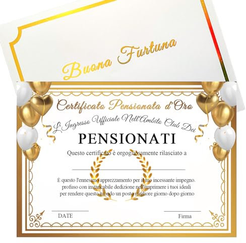 KEELYY Biglietto Auguri Pensionato Pensionata, Certificato Personalizzabile Pensione, Idea Regalo Pensionamento, Originale Gadget per la Festa del neo-pensionato