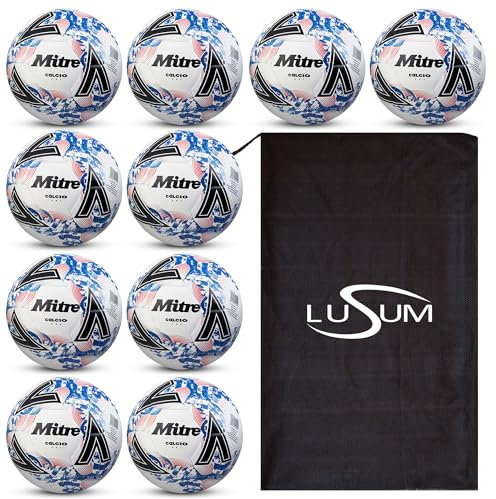 10 x Mitre Calcio Training Footballs with Bag | Calcio 24 | White | Size 5