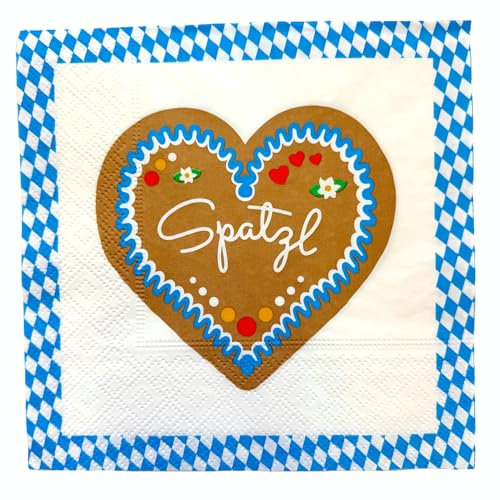 Oktoberfest Servietten SPATZL Herz – 30 Stück (33x33 cm) | Lebkuchenherz Servietten für Oktoberfest Deko, Bayerische Tischdeko & Wiesn Party