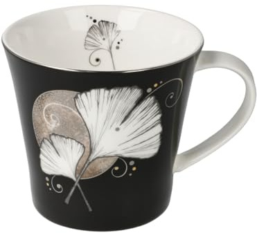 Kaffee- / Teetasse Ginkgo Schwarz Lotus Yin Yang