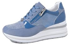 QUEEN HELENA Damen Turnschuhe mit Keilabsatz Turnschuhe mit Strass Casual X30-25, X30 27 Blau, 39 EU
