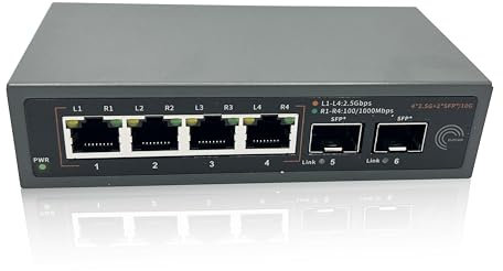 Elfcam® - 10Gb Commutateur Switch Fibre Optique Compatible avec Freebox Ultra et Orange Livebox 6, avec 2 Ports 10G SFP+ et 4 Ports 2,5 Gigabit Ethernet RJ45, Rallonge Votre Réseau 10Go