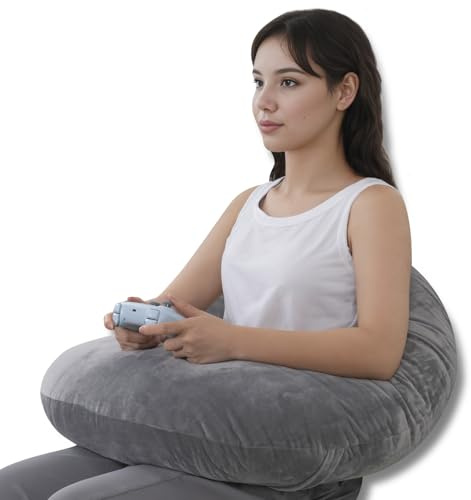 QUEEN ROSE Reading Pillow, Gaming Pillow for Lap, Sitting in Bed or Sofa, Extra Arm Rest for Reading, Playing or Crocheting, Soft Velvet Grey