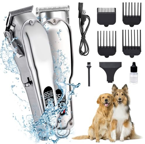 HyAdierTech Tondeuse pour chien, sans fil, tondeuse de toilettage pour animaux de compagnie, étanche, avec lames en céramique, kit professionnel avec 6 embouts pour chat et chien