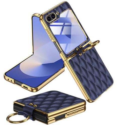 Miimall Coque en Cuir pour Samsung Galaxy Z Flip 7 FE/Z Flip 6, Coque de Protection avec Anneaux et Protecteur D'écran, Case Antichoc et Antidérapante pour Samsung Galaxy Flip7 FE/Flip6 (Bleu)