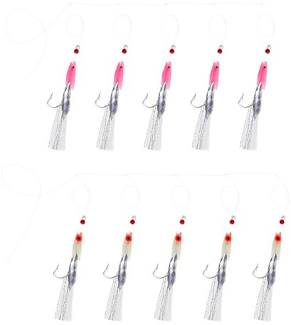 Create idea 10 Pezzi Esche Da Pesca Amo Da Pesca Luminoso Spigola Merluzzo Esche Da Pesca Piume Accessori Per La Pesca Per Sgombro Spigola Polloc Merluzzo Pesca In Mare (5 Bianco + 5 Rosa)