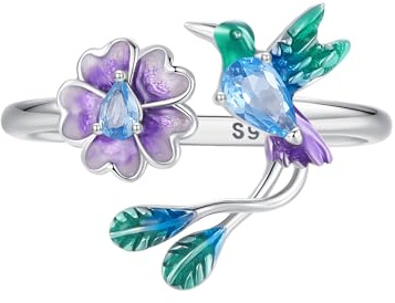 Qings Tier Ringe 925 Sterling Silber Drachen/Dinosaurier/Katzen/Vogel Blume Offener Verstellbarer Ring Niedlich Tier Schmuck Geschenk für Frauen