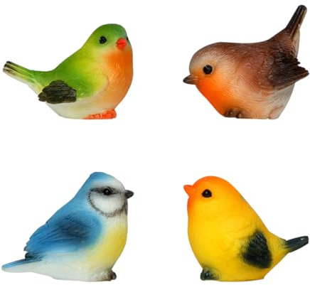 FineInno 4 Stück Vogelfiguren Mini Vogel Figur Miniatur Harz Realistische Vögel Tiermodell Ornament für Zuhause, Rasen, Garten, Hof