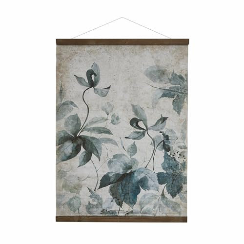 Loberon Bild Bessoncourt, handbedruckt, detailreiche Komposition aus Blättern & floralem Design, abgetönte Farben, Vintage-Charme, Wandbild, Wanddekoration, Papier, Kiefernholz, leinen/grün