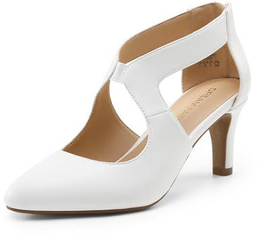 DREAM PAIRS Women's Pumps Closed Pointed Toe Kitten Heels Elegant Party Wedding Ladies Shoes, Size 5.5, White, DWUMPU2501