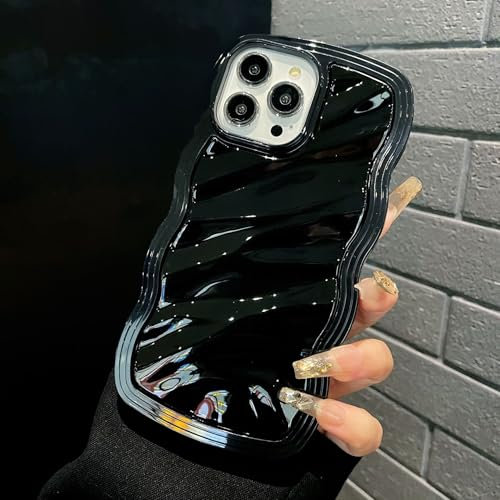 ZCDAYE Case for iPhone 15 Unique Water Ripple Texture Phone Case, Wavy Curly Frame Cute Shell Soft TPU Shockproof Flexible Cover for iPhone 15 (6.1 inches),Black