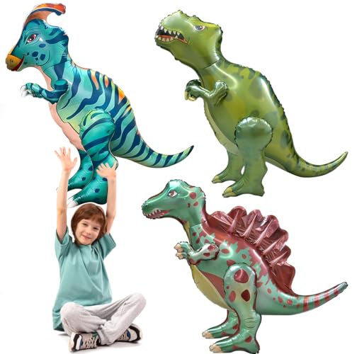3D Dino Folienballon,Dschungel Party Riesenballon,Dinosaurier Luftballon,Kinder Dino Ballon,Jurassic Feier Dino Party Deko für Jungen Geburtstag (Spinosaurus + Parasaurolophus + Tyrannosaurus Rex, 3)