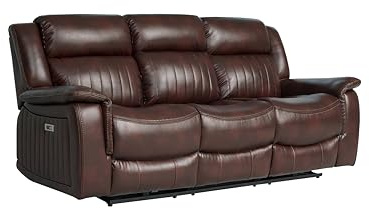 Emporium Furniture Electric Recliner Premium Leather 3 2 Seater Sofas Couches & Armchair reclining seats cup holders USB charging ports & wireless charging pad (Brown, 3 Seater)