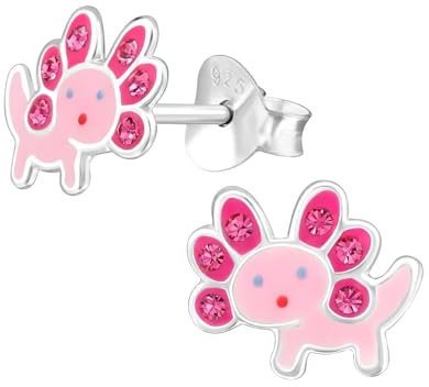 Monkimau Axolotl Kinder Ohrringe | 925 Silber | Mädchen Ohrstecker Schmuck | Hypoallergen & Nickelfrei | Kinderohrringe Geschenkidee