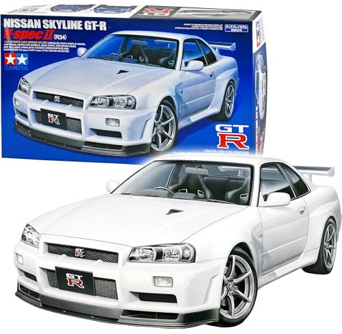 alles-meine.de GmbH Nisan Skyline R34 GT-R V-Spec II Weiss 1998-2002 24258 Bausatz 1/24 Tamiyia Modell Auto mit individiuellem Wunschkennzeichen