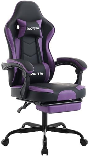 WOTSTA Gaming Chair Computerstuhl Ergonomischer Gaming Stuhl mit Fußstütze Bürostuhl Ergonomischer Computerstuhl mit Lendenwirbelstütze SchwarzViolett