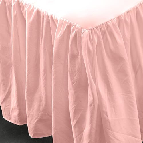 Gohytal Volant Cache-lit élégant 140 x 200 cm avec volants Hauteur 45 cm Cache-sommier à enrouler Housse pour sommier à lattes – Rose