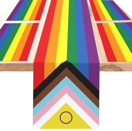 DPKOW Pride Flagge Tischläufer Tischsets Regenbogen Deko, 5 Stück Tischläufer Tischsets aus Polyester, Pride Flag Tischdeko Regenbogen Tischdecken LGBTQ Flagge Dekorationen