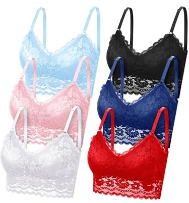 Geyoga 6 Top a Bralette Floreale in Pizzo Senza Fili da Donna Reggiseno Senza Ferretto Bra Camisole con Spalline