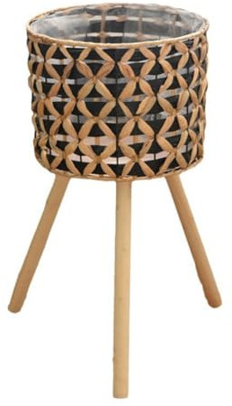 Koolenry Hand-Woven Flower Stand Wooden Rattan Floor-Standing Balcony Plant Pot Living Room Green Plant Basket 25CM