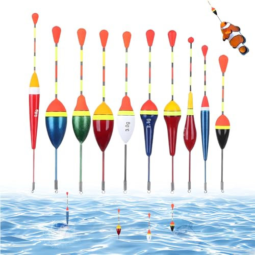 Diffaxy 10 Stück Angelposen, Angelzubehör für Angeln, 7 Größe Knicklichtposen Schwimmer Angeln Set für Angeln in Stillem und Fließendem Wasser