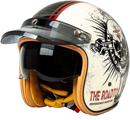 VVPEC Retro Motorrad Motorradhelm, Motorrad Jethelm 3/4 mit Visier, ECEDOT Zertifiziert für Herren und Damen - Ideal für Moped, Mofa, Scooter und Roller, Halbschalenhelm(4,XL=61~62cm)