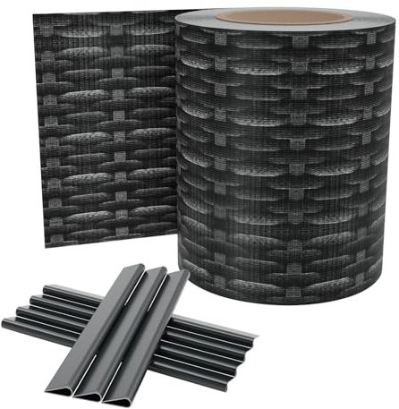UISEBRT Strisce frangivista in PVC per stuoie a doppia asta, 35 m x 19 cm, pellicola opaca per recinzione con 20 clip di fissaggio, per recinzione da giardino e balcone, motivo rattan